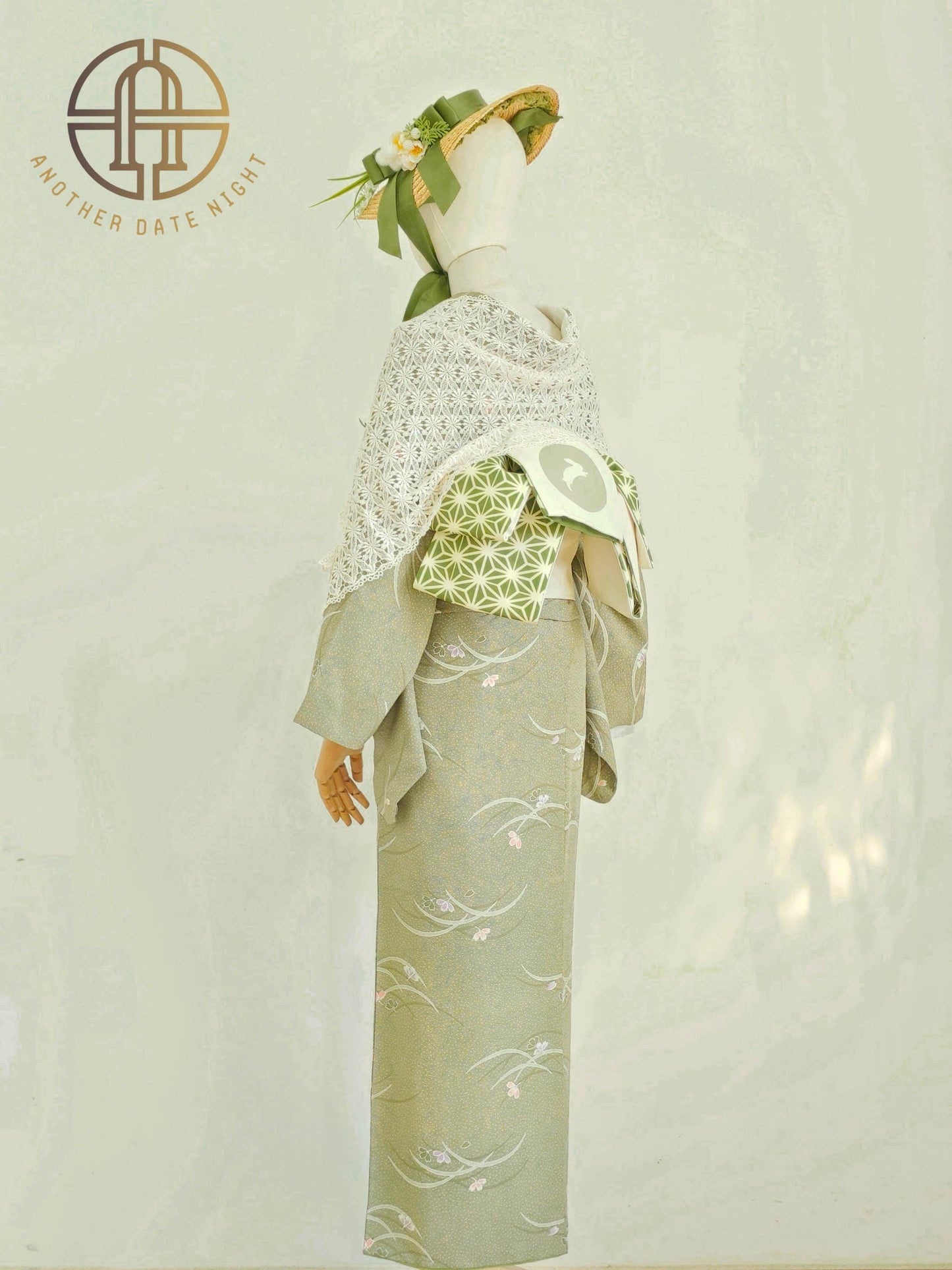 Japanese Obi Belt: Asanoha & Rabbit Pattern, Double Sided Polyester Hanhaba Obi