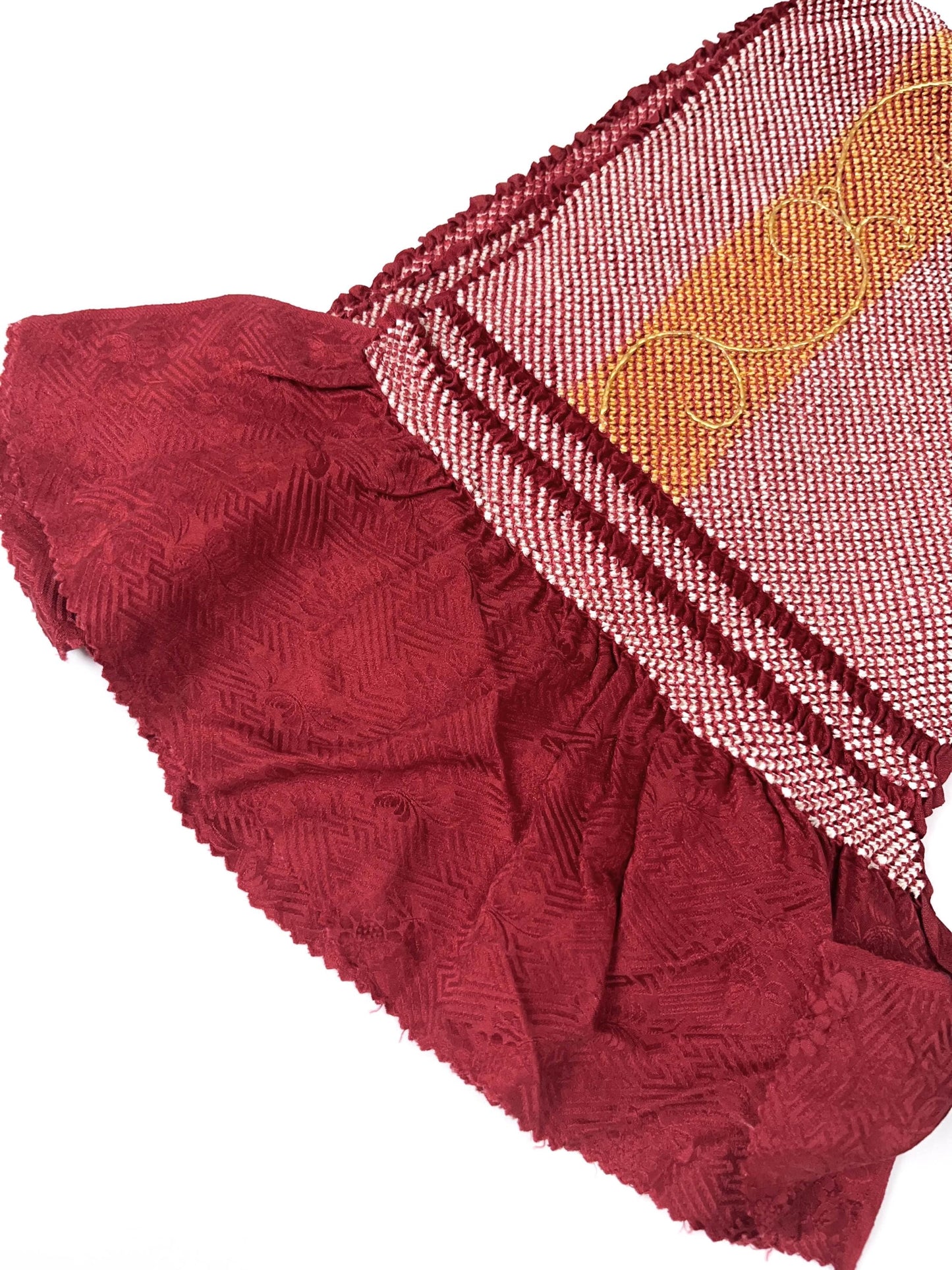 Vintage Red Silk Obiage: Kimono Sash, Good Condition (R)