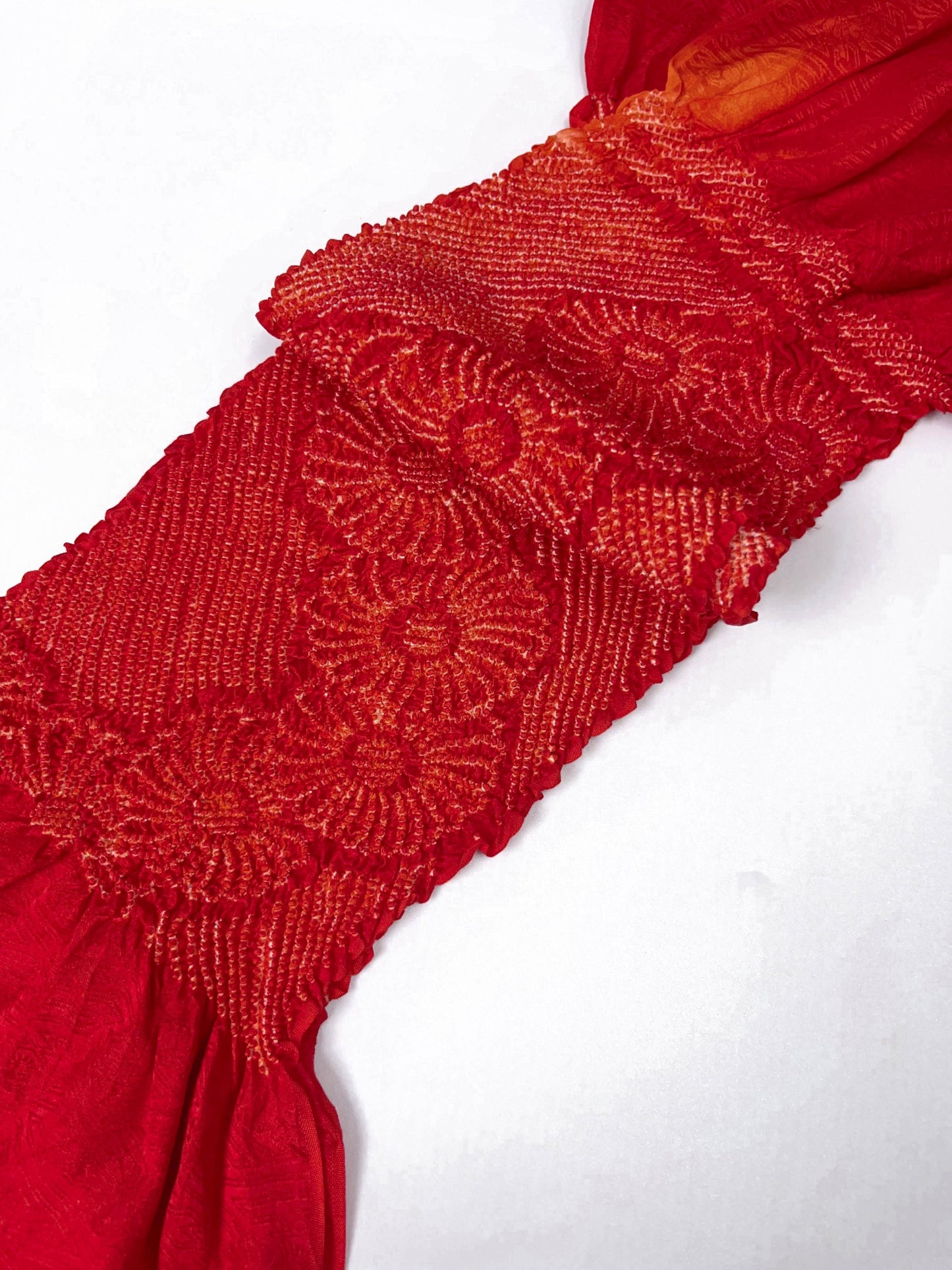 Reddish Orange Silk Obiage: Vintage Kimono Sash (RO)