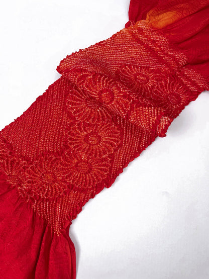 Reddish Orange Silk Obiage: Vintage Kimono Sash (RO)