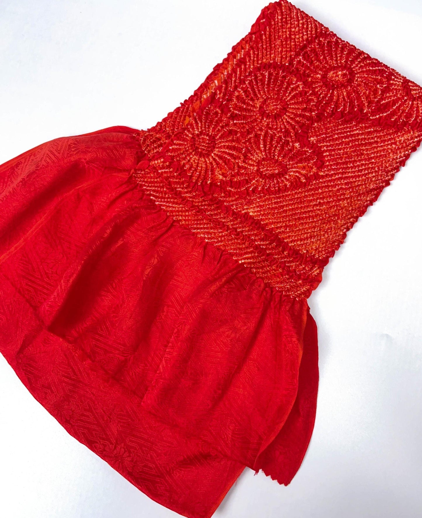 Reddish Orange Silk Obiage: Vintage Kimono Sash (RO)