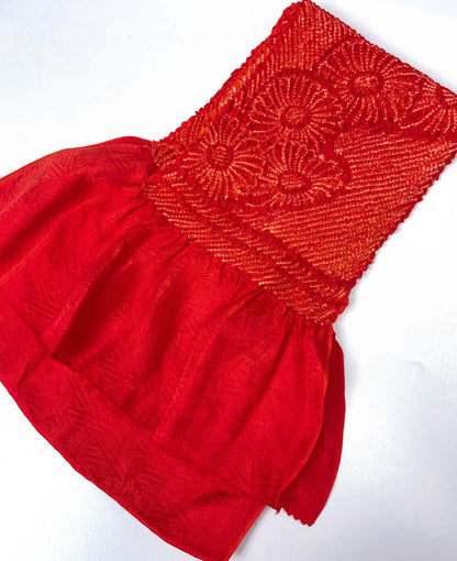 Reddish Orange Silk Obiage: Vintage Kimono Sash (RO)