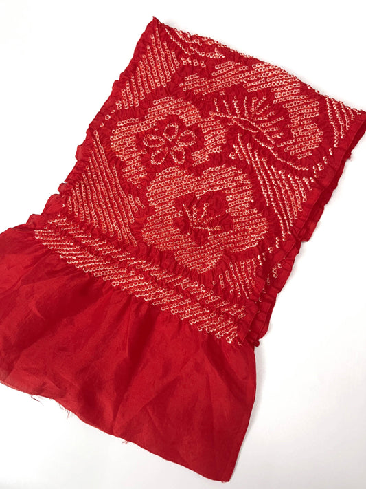 Reddish Orange Silk Obiage: Vintage Kimono Sash (RO)