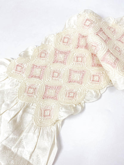 Vintage White Silk Obiage: Kimono Sash, Good Condition (W2)