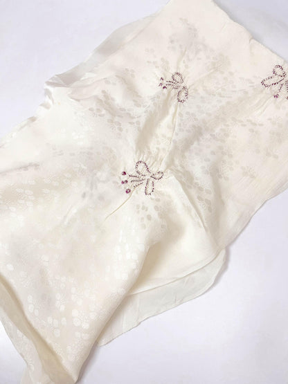 Vintage White Silk Kimono Obiage Sash - Good Condition (W3)