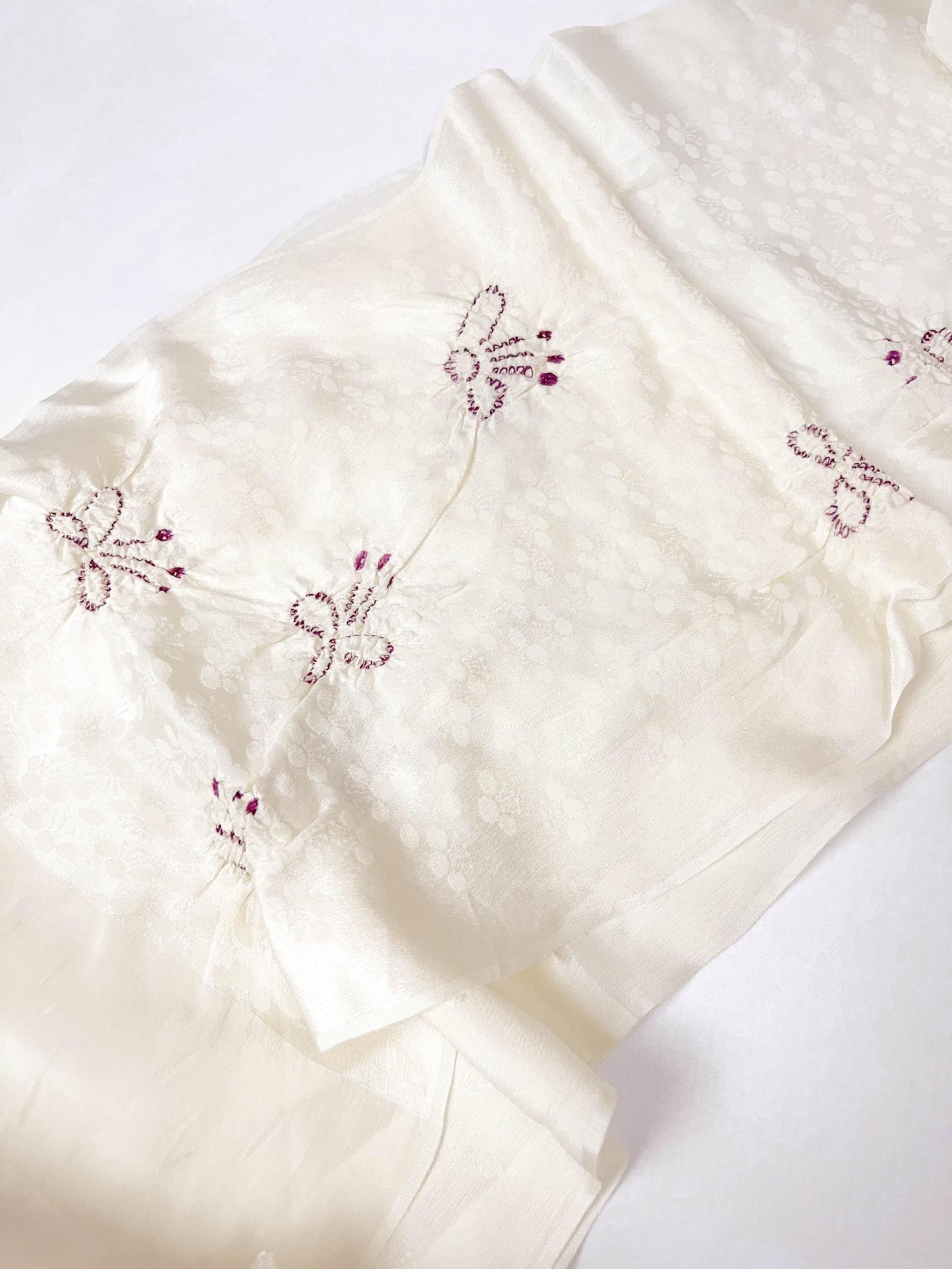 Vintage White Silk Kimono Obiage Sash - Good Condition (W3)