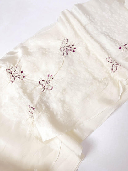 Vintage White Silk Kimono Obiage Sash - Good Condition (W3)