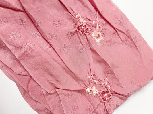 Pink Silk Kimono Obiage Sash - Vintage Floral Obiage (20A)