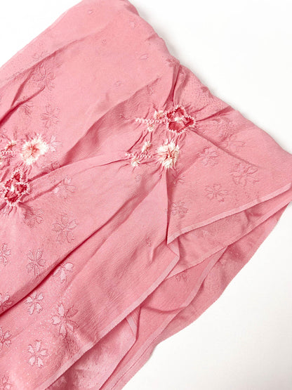Pink Silk Kimono Obiage Sash - Vintage Floral Obiage (20A)