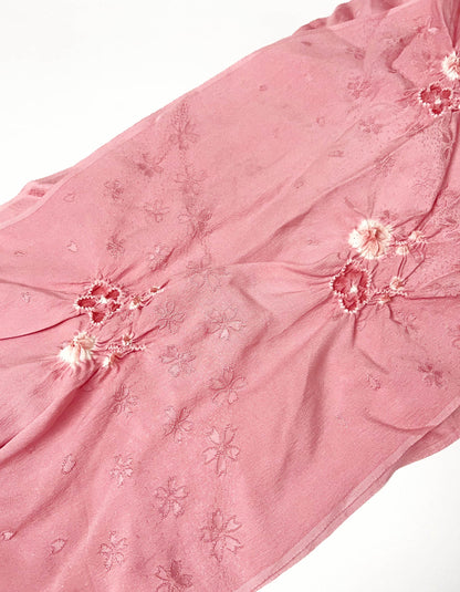 Pink Silk Kimono Obiage Sash - Vintage Floral Obiage (20A)
