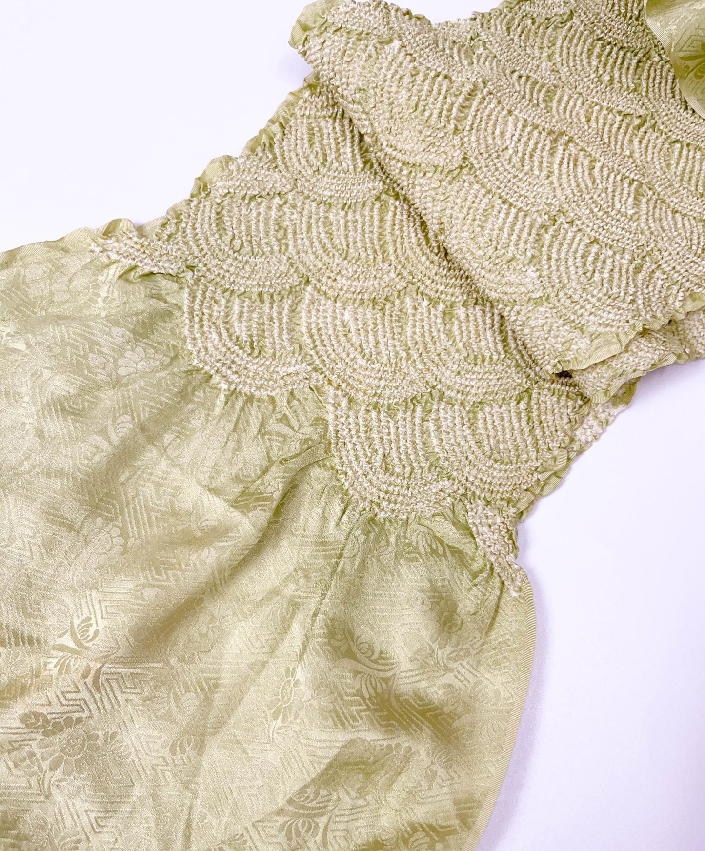 Green Silk Kimono Obiage Sash - Vintage Japanese Belt (20B)