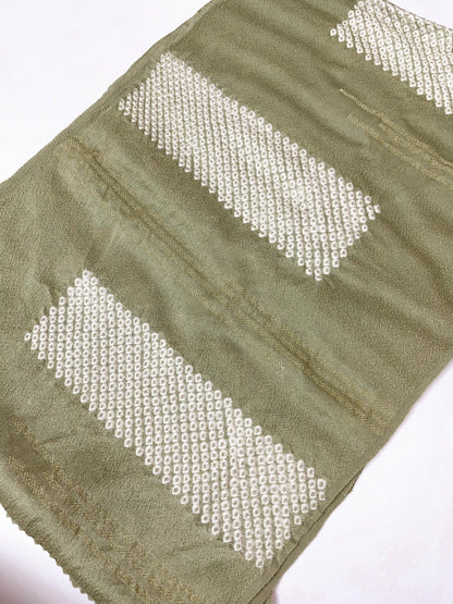 Green Silk Kimono Obiage Sash - Vintage Japanese Belt (20B)