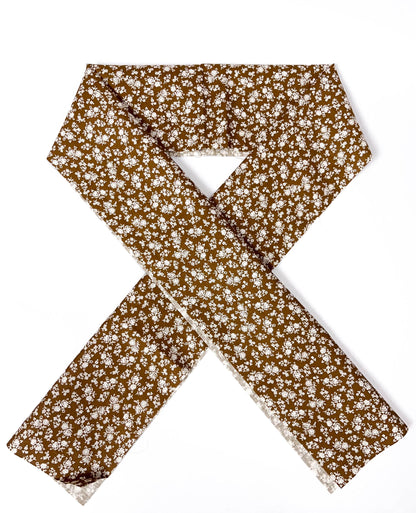 Brown Floral Cotton Han-eri: Kimono Collar Accessory