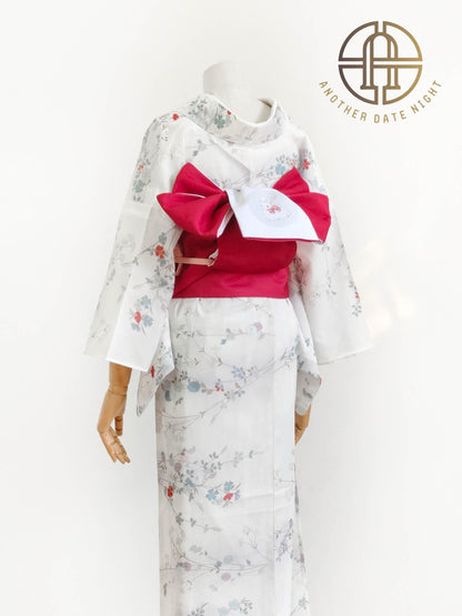 Rabbit & Sakura Hanhaba Obi Belt: Red Casual Kimono Obi