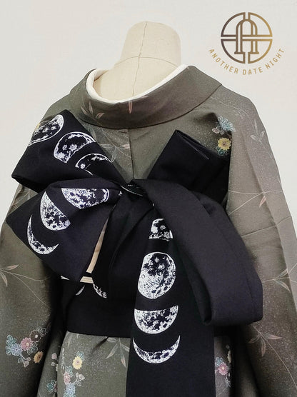 Moon Phase Hanhaba Obi Belt: Double Sided Obi for Yukata & Kimono