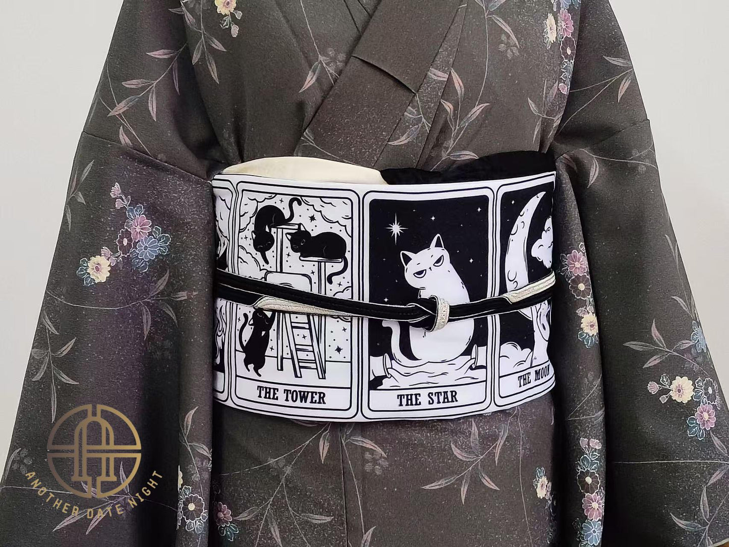 Cat Tarot Hanhaba Obi Belt: Double Sided Kimono Yukata Obi
