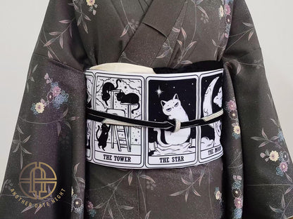Cat Tarot Hanhaba Obi Belt: Double Sided Kimono Yukata Obi