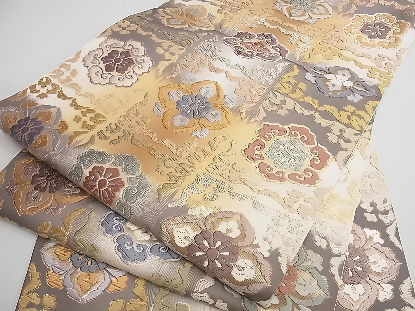 Vintage Floral Silk Obi Belt - Japanese Kimono Sash (OB97)