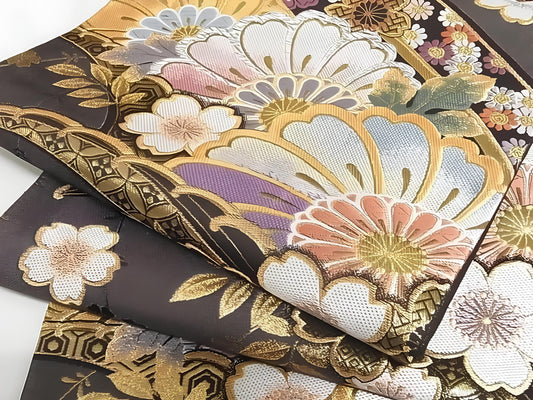 Vintage Floral Silk Obi Belt - Rank A Kimono Obi
