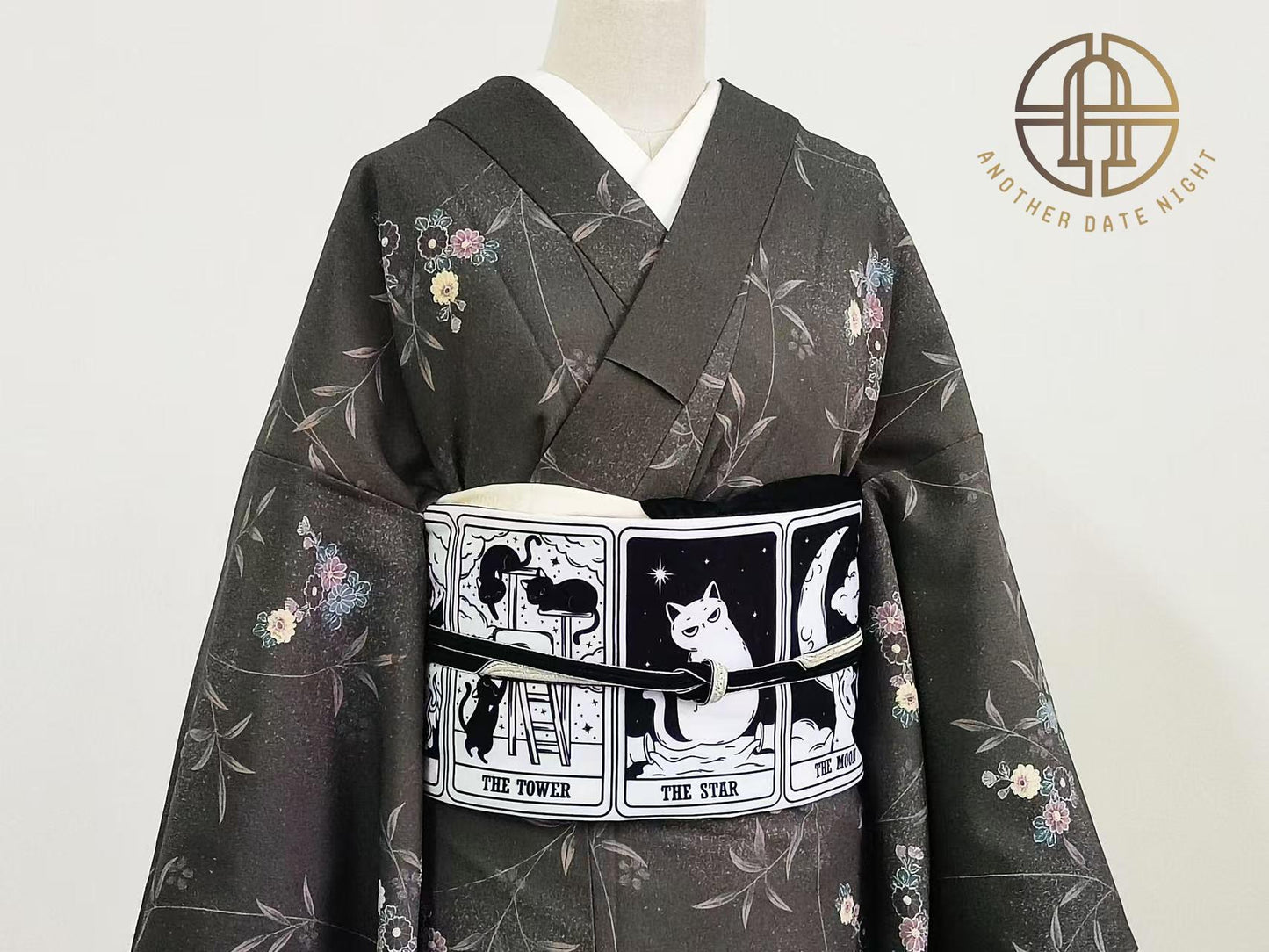 Cat Tarot Hanhaba Obi Belt: Double Sided Kimono Yukata Obi
