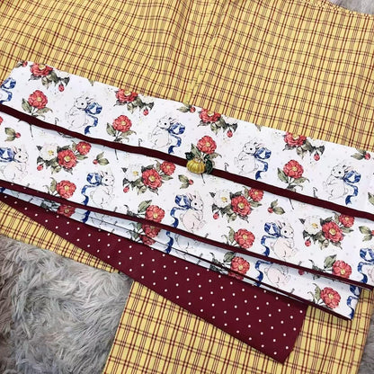 Camellia Rabbit Hanhaba Obi Belt: Red Polka Dot Kimono Sash