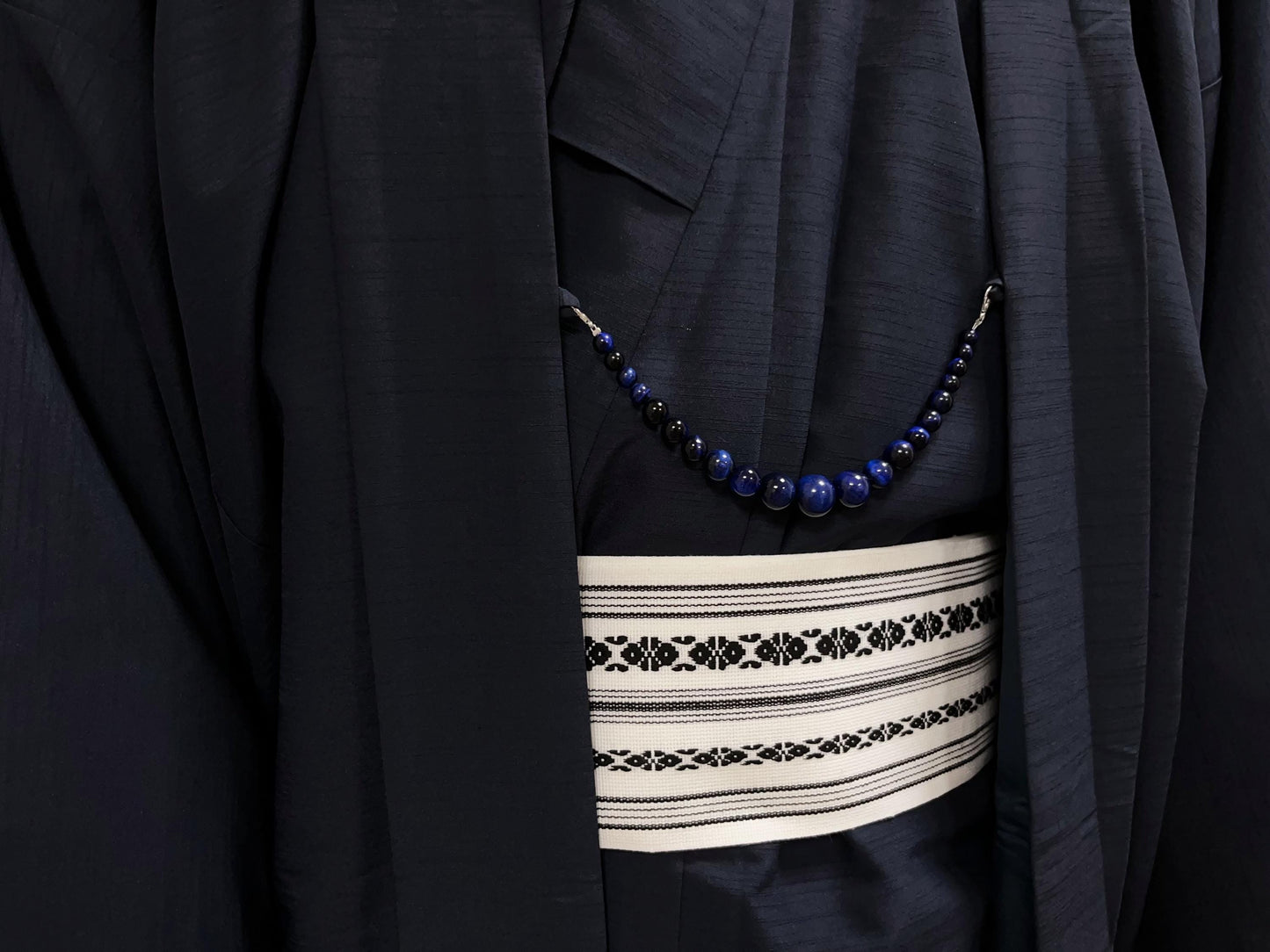 Blue Tiger's Eye Beaded Haori Himo: Kimono Accessory (19.5cm)