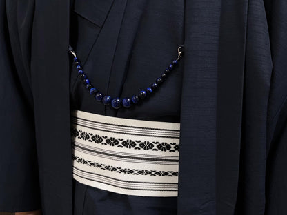 Blue Tiger's Eye Beaded Haori Himo: Kimono Accessory (19.5cm)