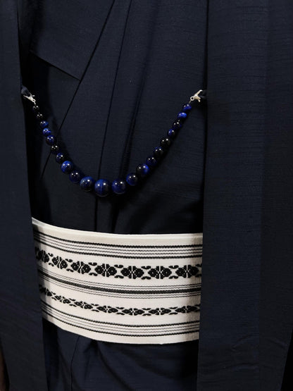 Blue Tiger's Eye Beaded Haori Himo: Kimono Accessory (19.5cm)