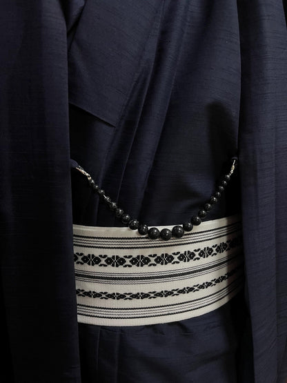 Black Obsidian Healing Stone Haori Himo: Men's Kimono Accessory