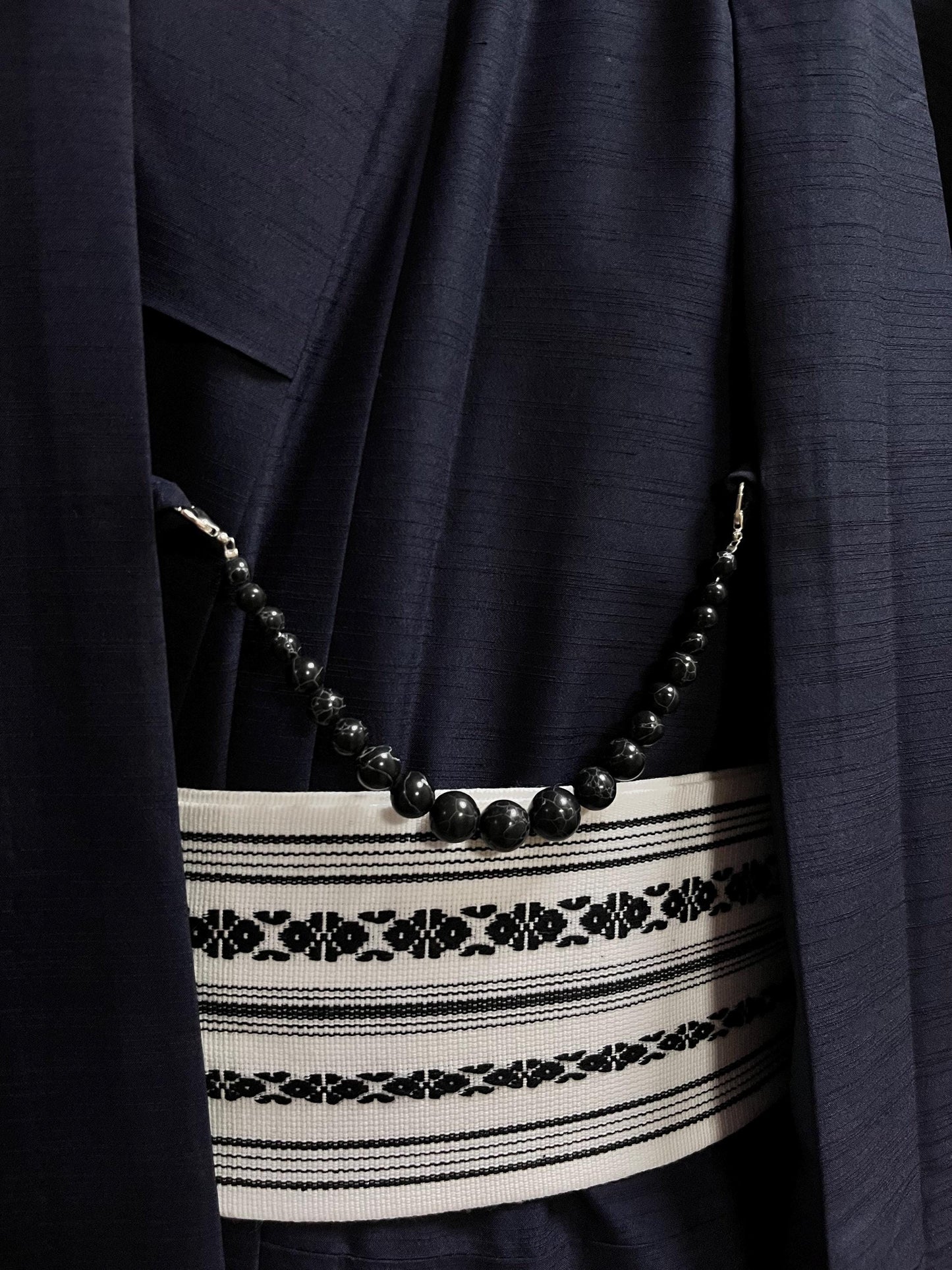 Black Obsidian Healing Stone Haori Himo: Men's Kimono Accessory