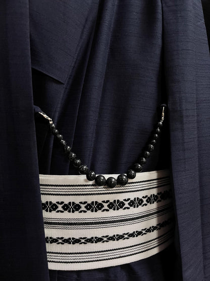 Black Obsidian Healing Stone Haori Himo: Men's Kimono Accessory