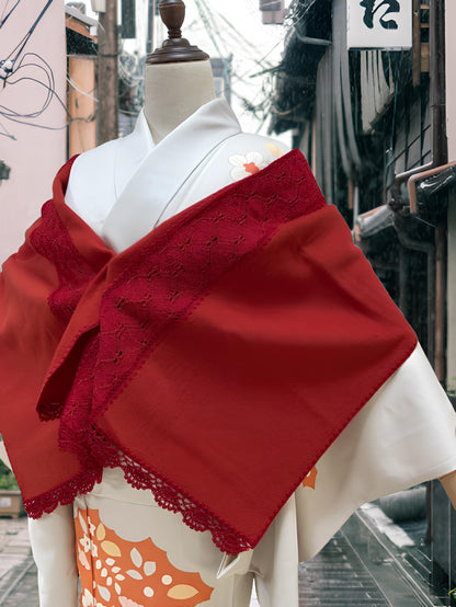 Red Lace Kimono Shawl: Creamy White Outwear Set- Set 2