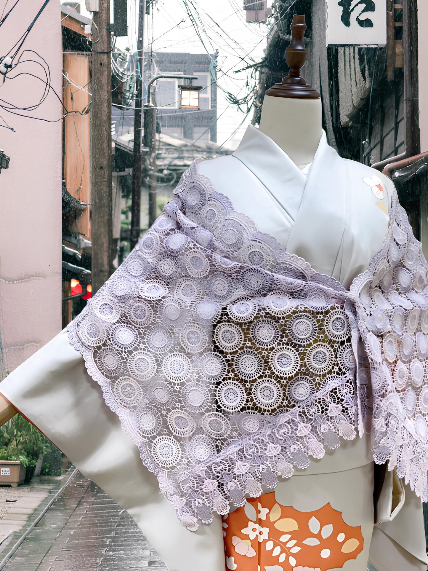 Lace Kimono Shawl: Purple & Green Outwear- Set 2(D)(E)