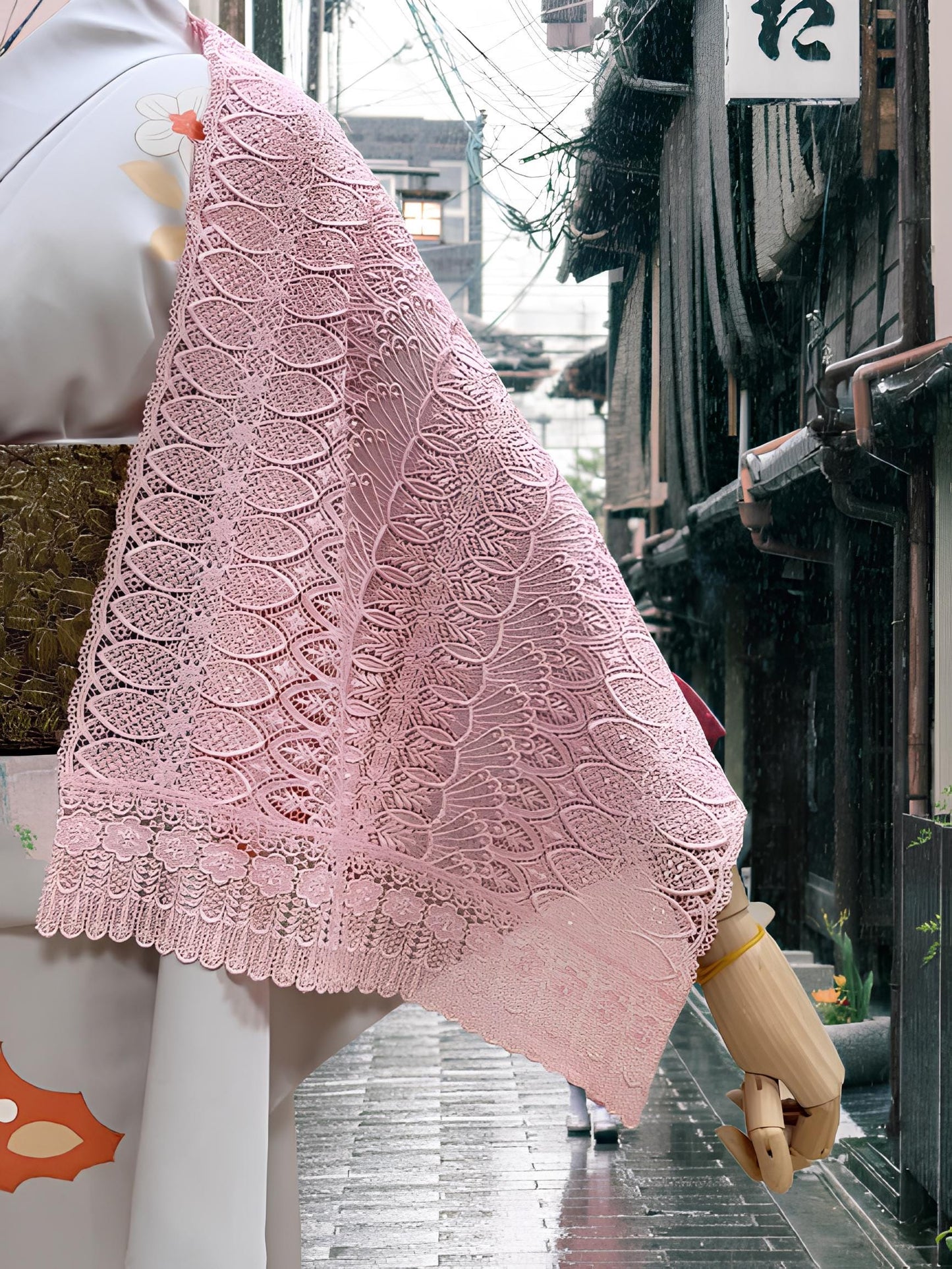 Pink Lace Kimono Shawl: Women's Lightweight Outwear- Set 4(A)