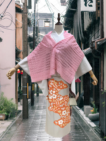 Pink Lace Kimono Shawl: Floral Outwear- Set 5A
