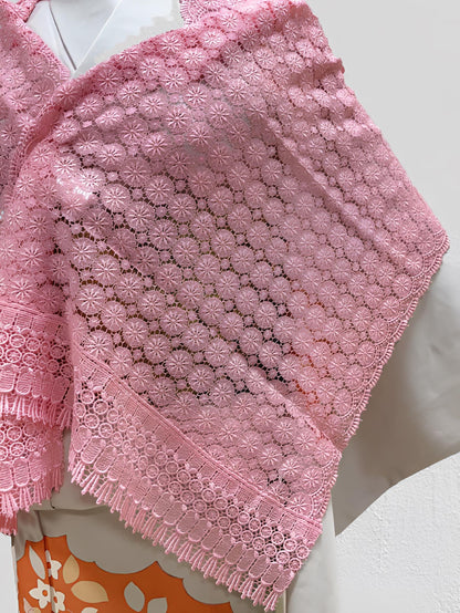 Pink Lace Kimono Shawl: Floral Outwear- Set 5A