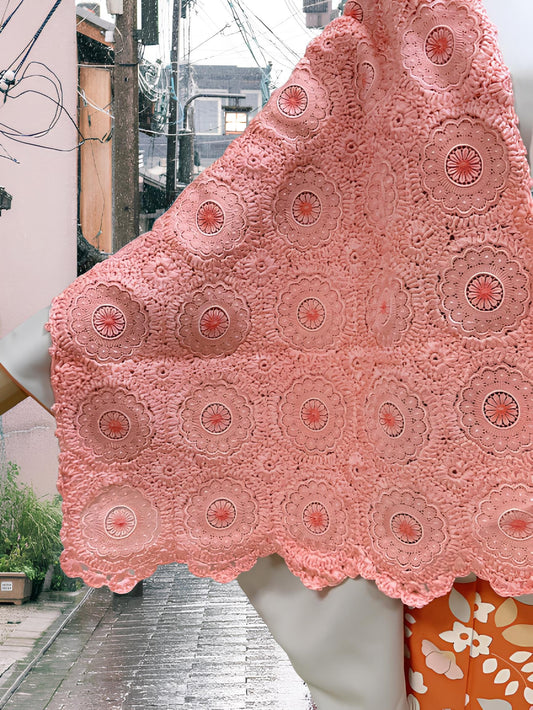 Pink Crochet Kimono Shawl: Floral Lace Outwear- Set 4B