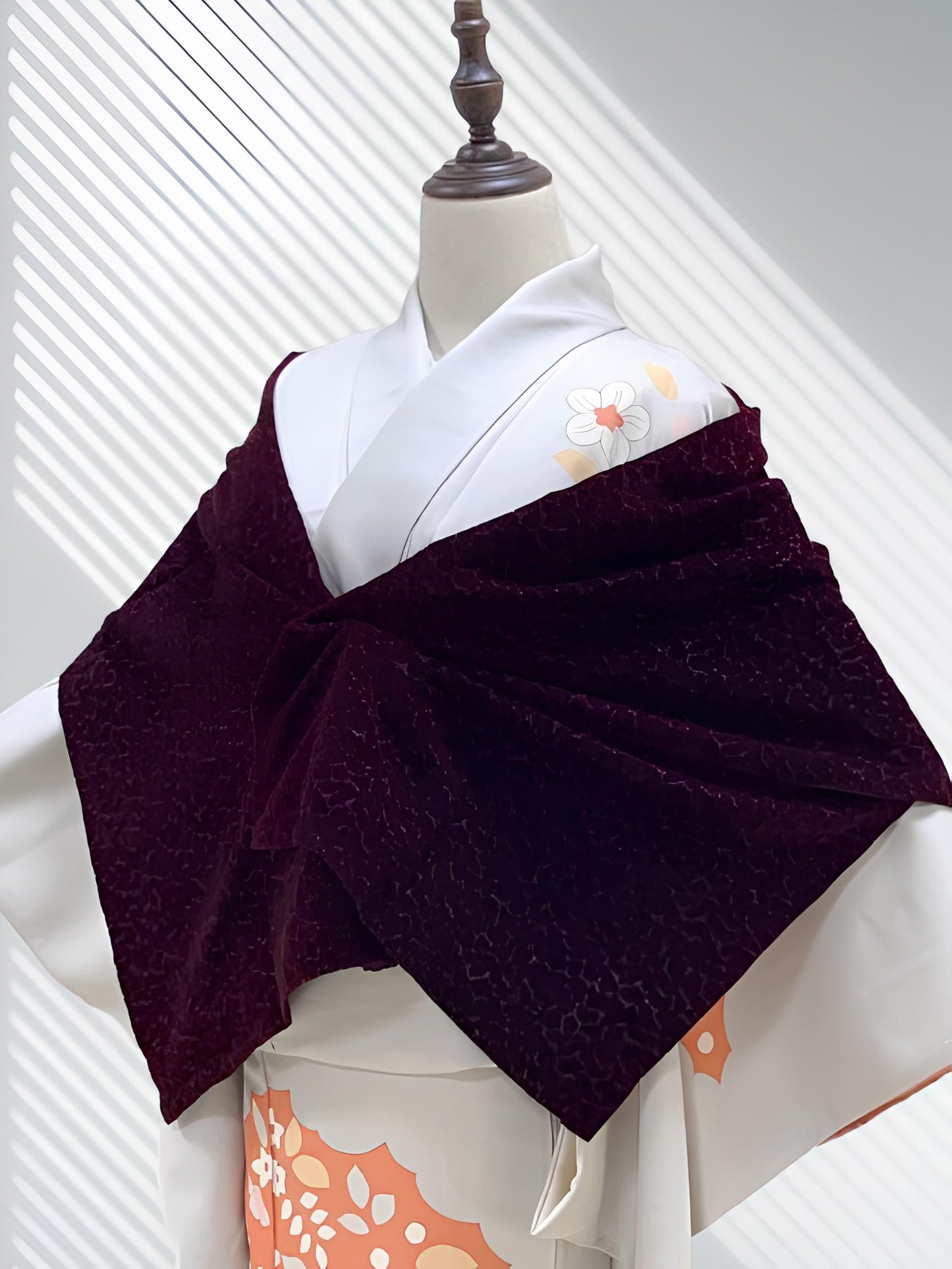 Red Velvet Kimono Shawl: Women's Outerwear- Set 3E