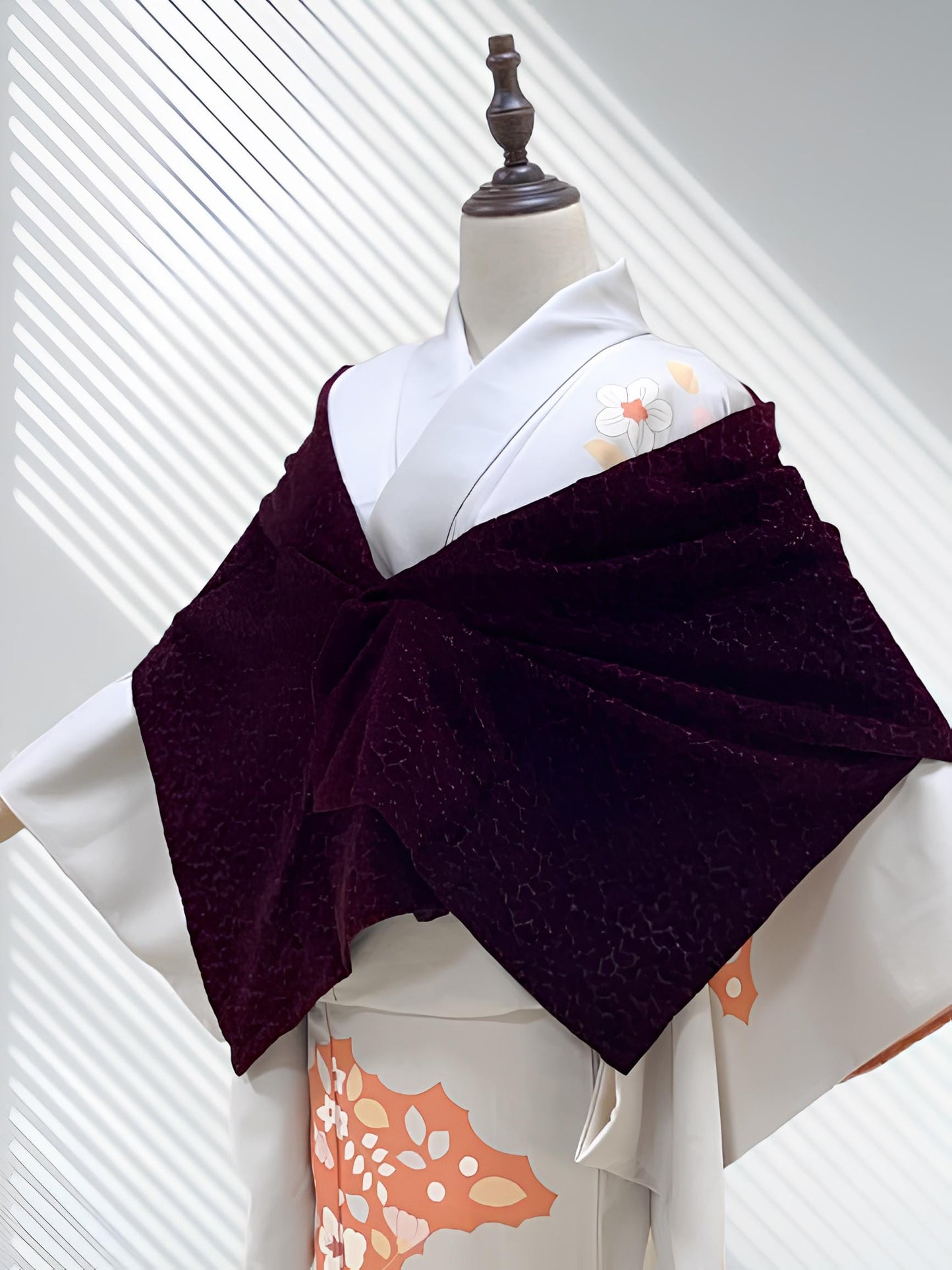 Red Velvet Kimono Shawl: Women's Outerwear- Set 3E