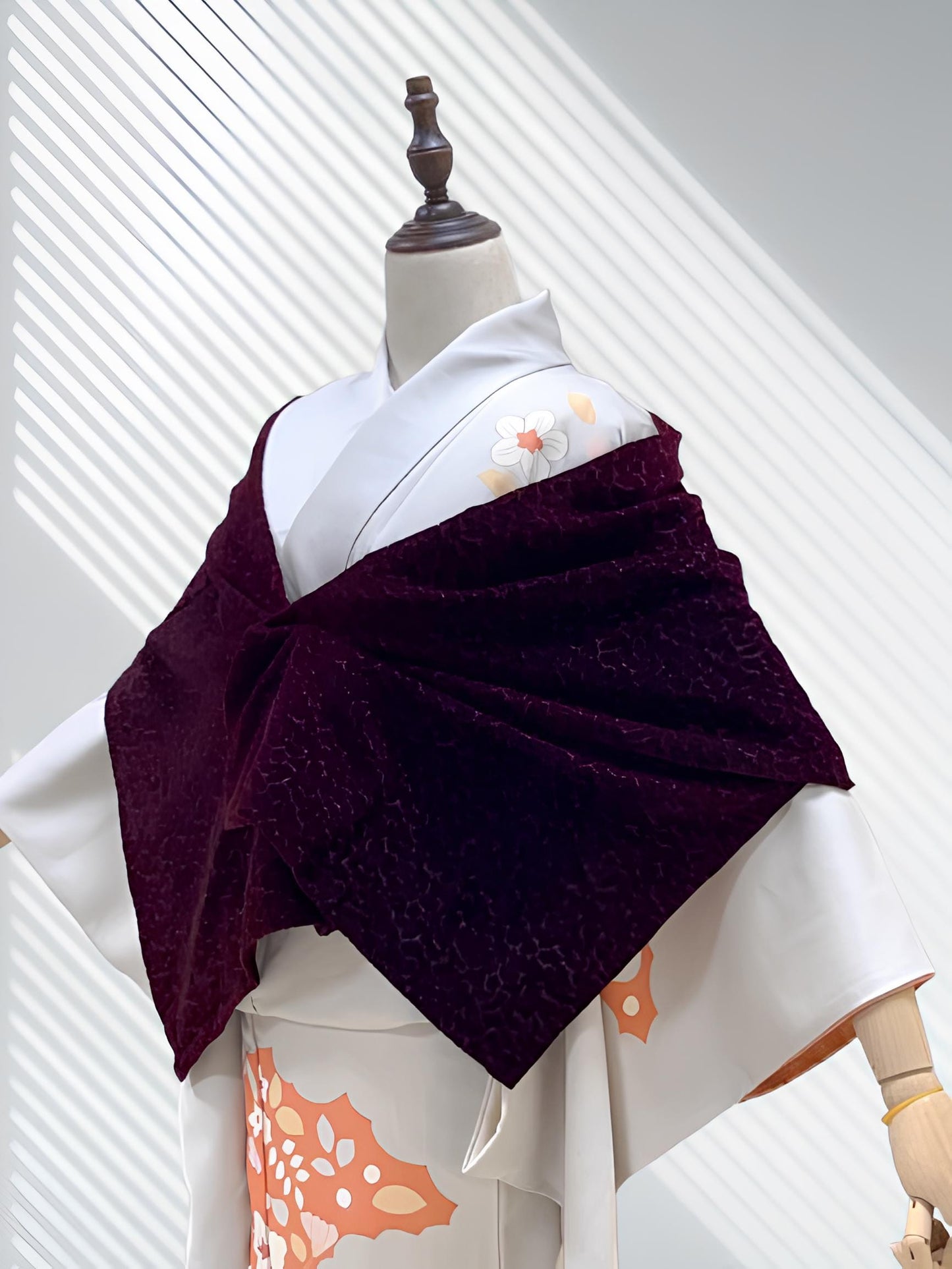 Red Velvet Kimono Shawl: Women's Outerwear- Set 3E