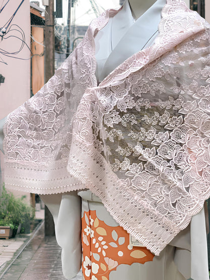 Pink Lace Kimono Shawl - Floral Outwear - Set 6D