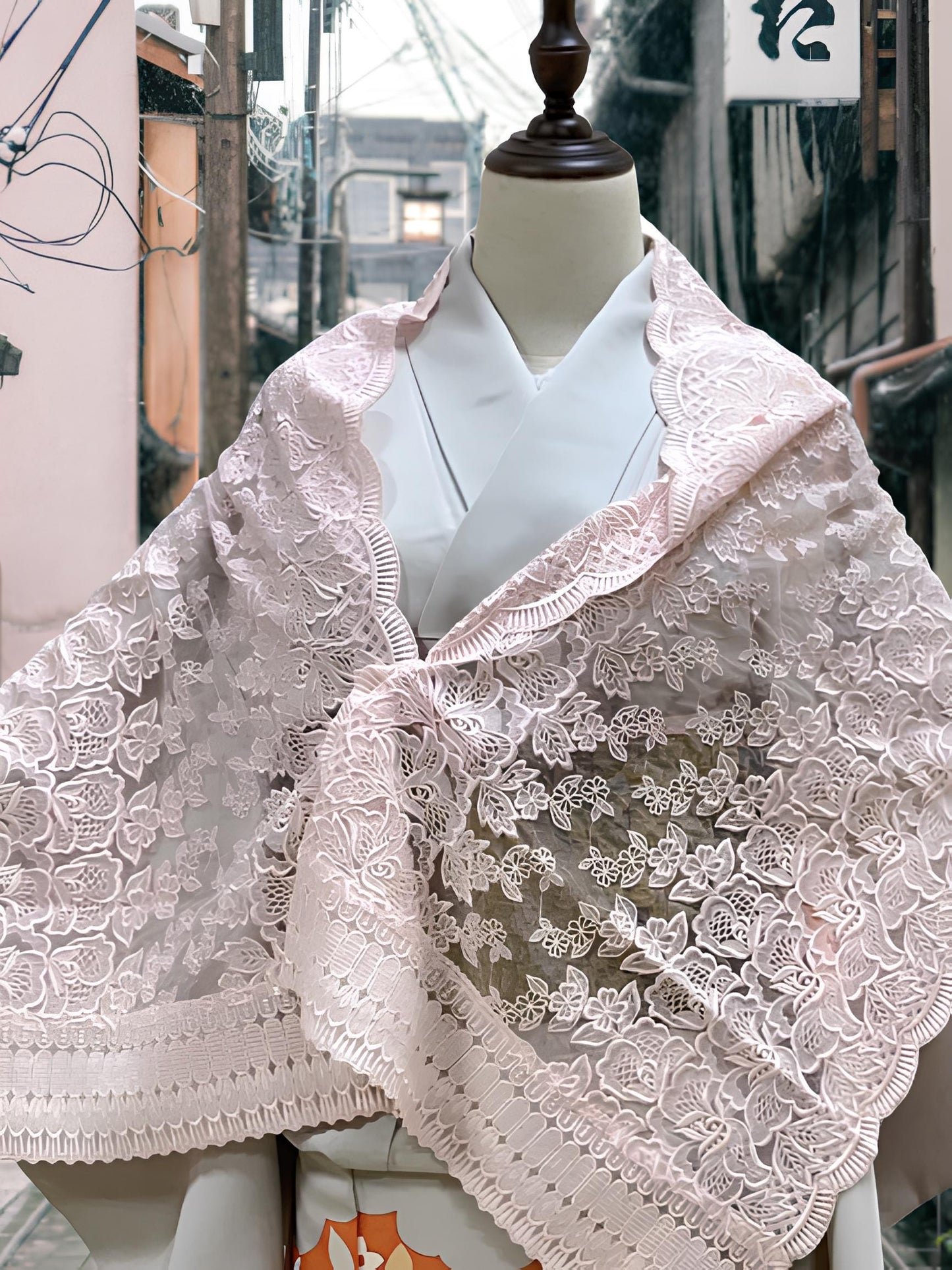 Pink Lace Kimono Shawl - Floral Outwear - Set 6D