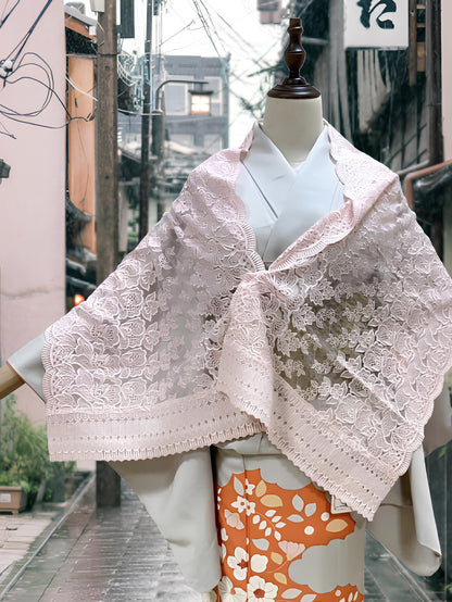 Pink Lace Kimono Shawl - Floral Outwear - Set 6D