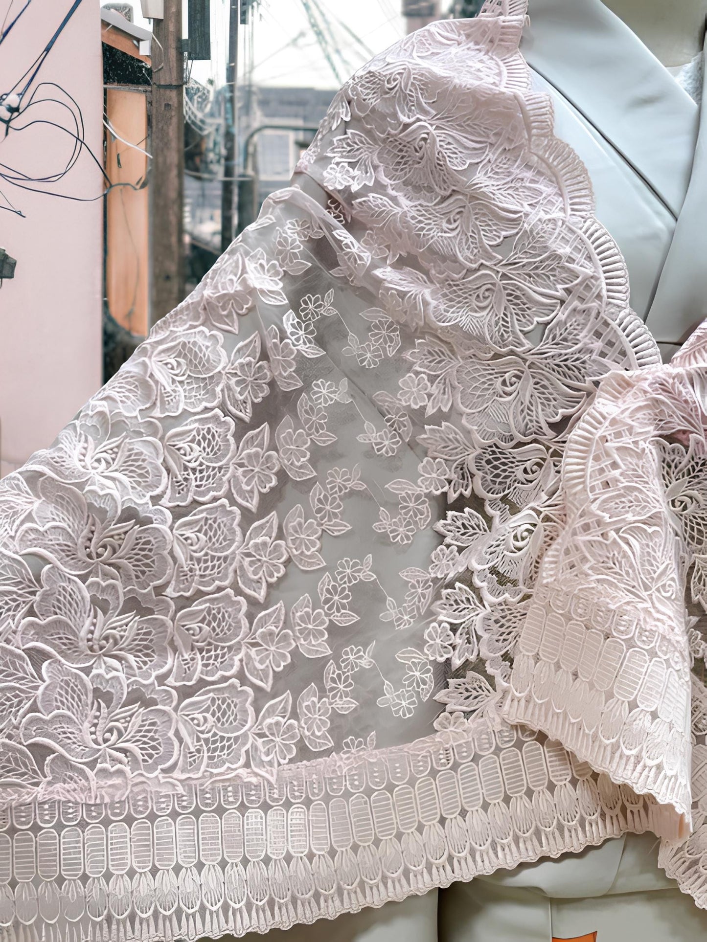 Pink Lace Kimono Shawl - Floral Outwear - Set 6D