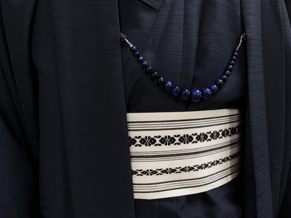 Blue Tiger's Eye Beaded Haori Himo: Kimono Accessory (19.5cm)