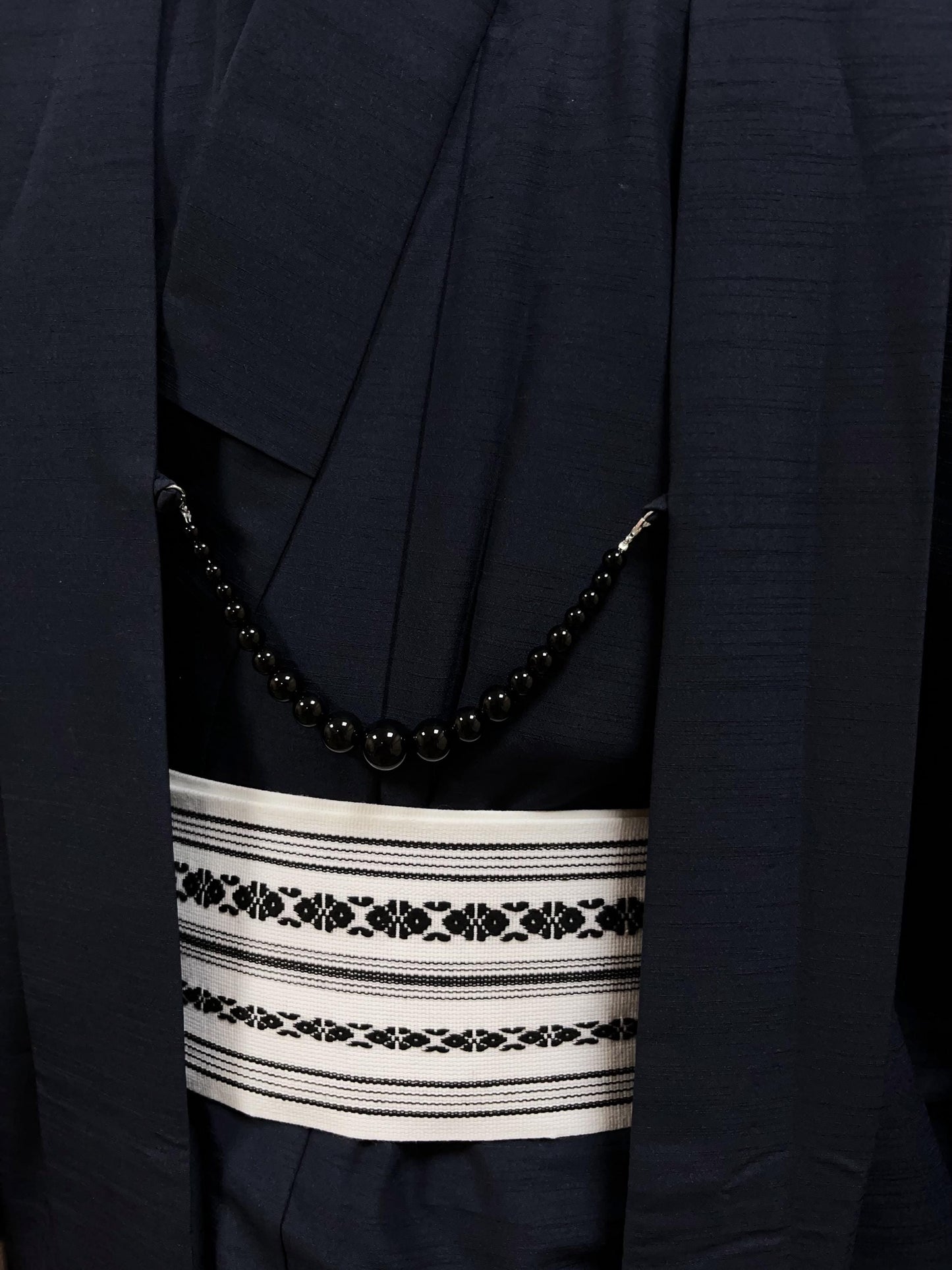 Black Agate Beaded Haori Himo: Men's Kimono Accessory
