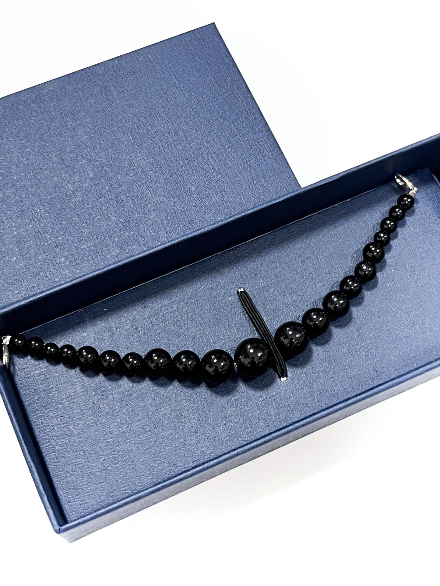 Black Agate Beaded Haori Himo: Men's Kimono Accessory