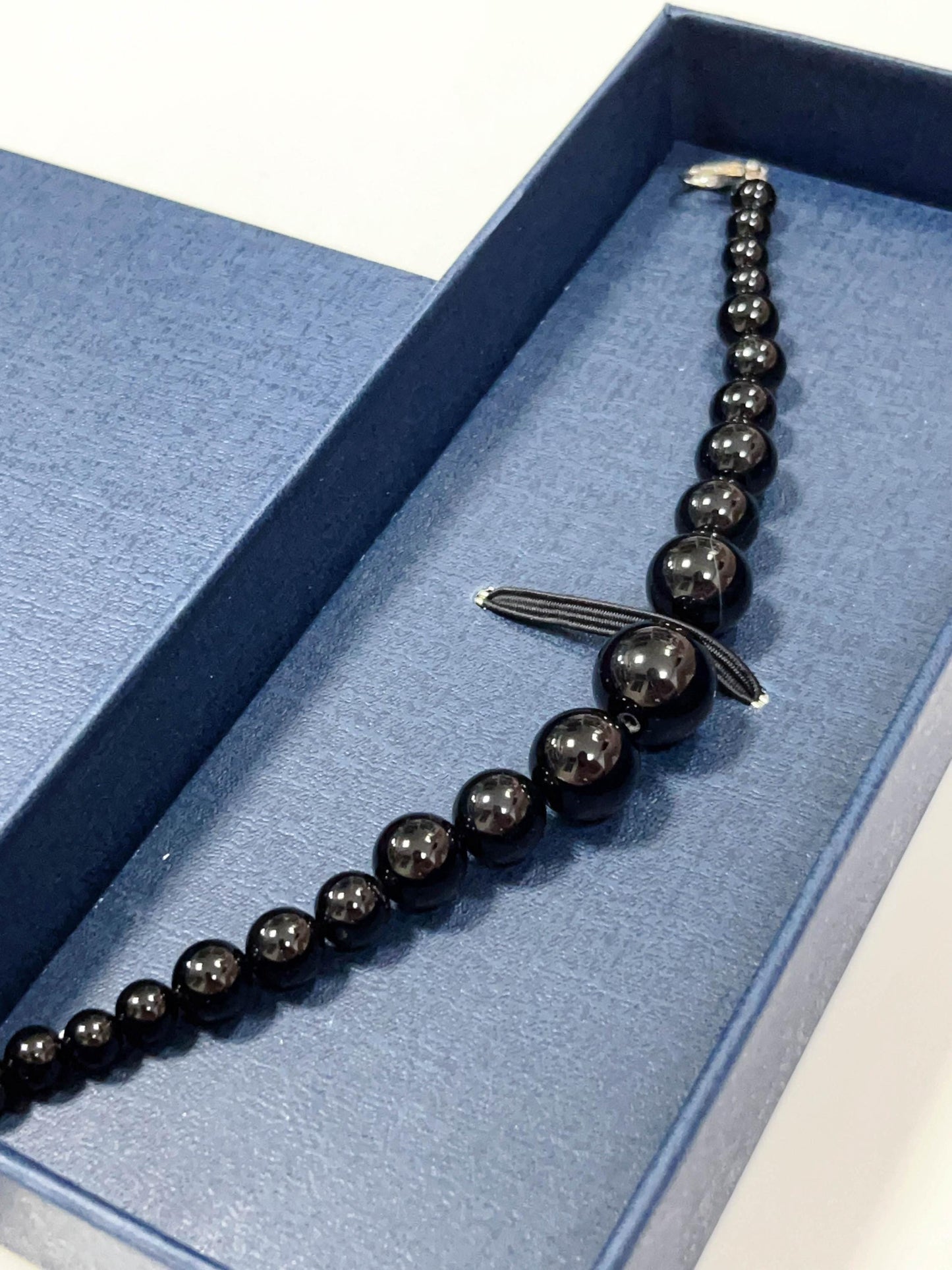 Black Agate Beaded Haori Himo: Men's Kimono Accessory