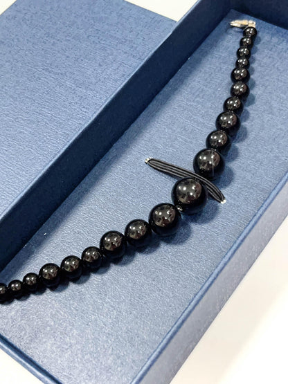 Black Agate Beaded Haori Himo: Men's Kimono Accessory