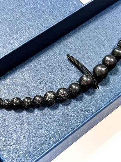 Black Obsidian Healing Stone Haori Himo: Men's Kimono Accessory